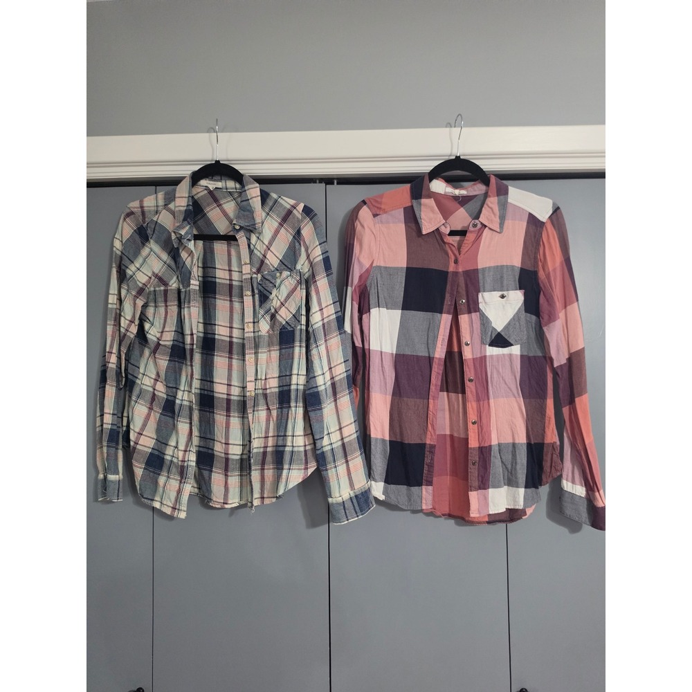Maurices Button Down Shirts Women Medium Multicolor Excellent Plaid Bundle 2pk